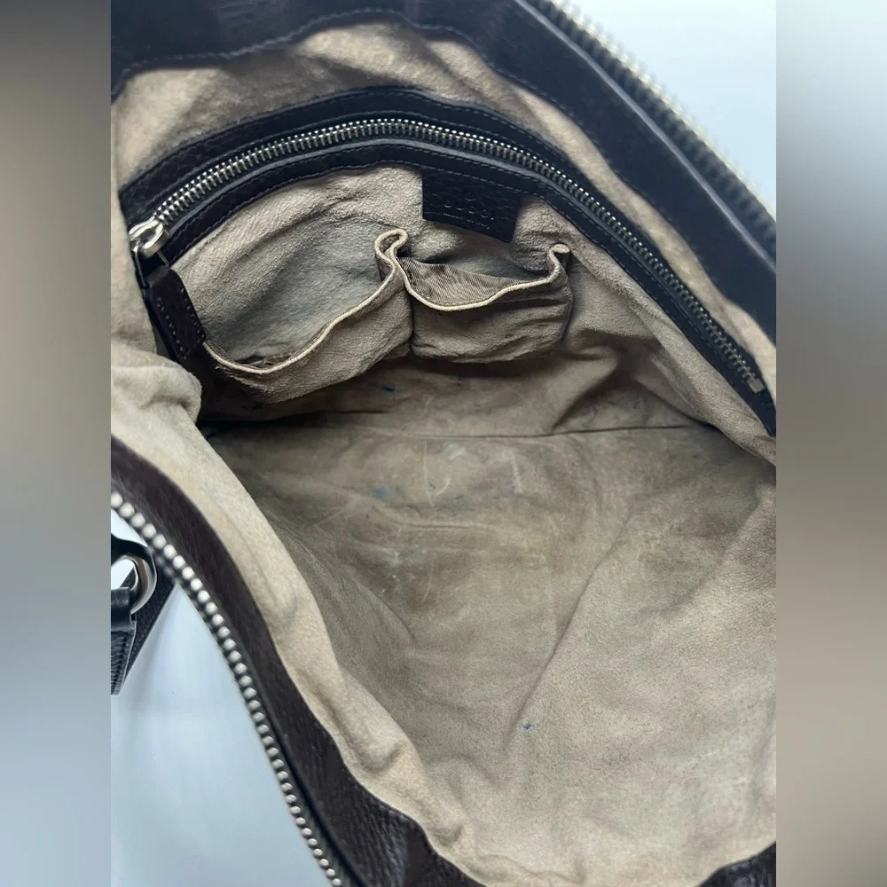 GUCCI Men's 233329 Dark Brown Pebbled Leather Adjustable Messenger Crossbody Bag - Picture 14 of 17